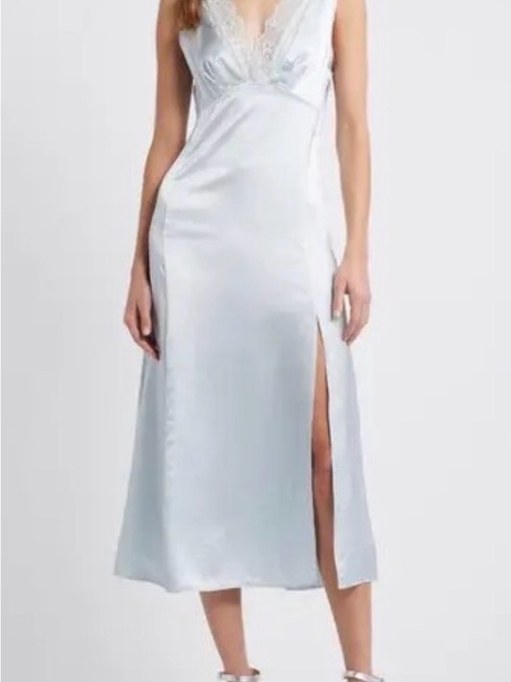 Open Edit Lace-Trim Slip Dress in Light Blue
